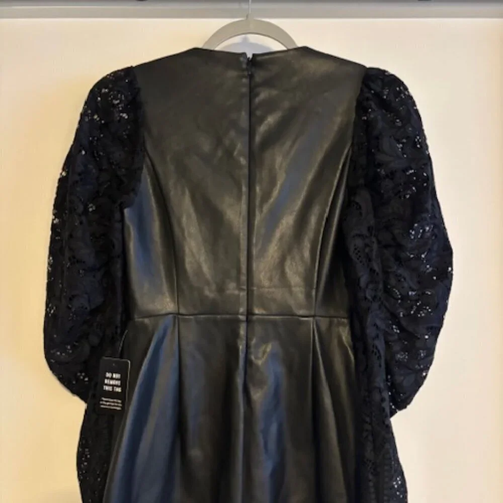 Express Faux Leather Dress with Lace Sleeves size XS NWT - Picture 6 of 6